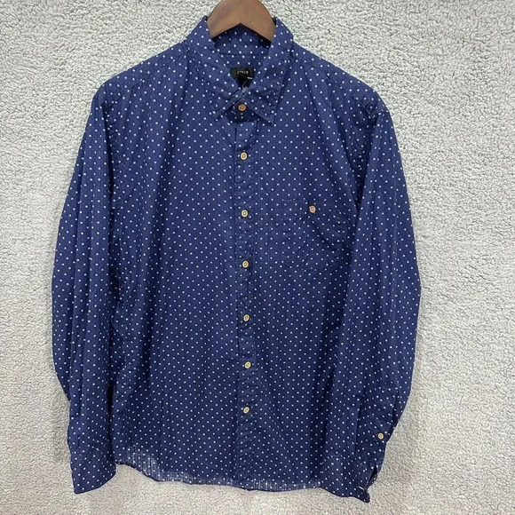 J.crew mens shirt Large blue button up star geometric print long sleeve‎ pocket - Picture 1 of 10